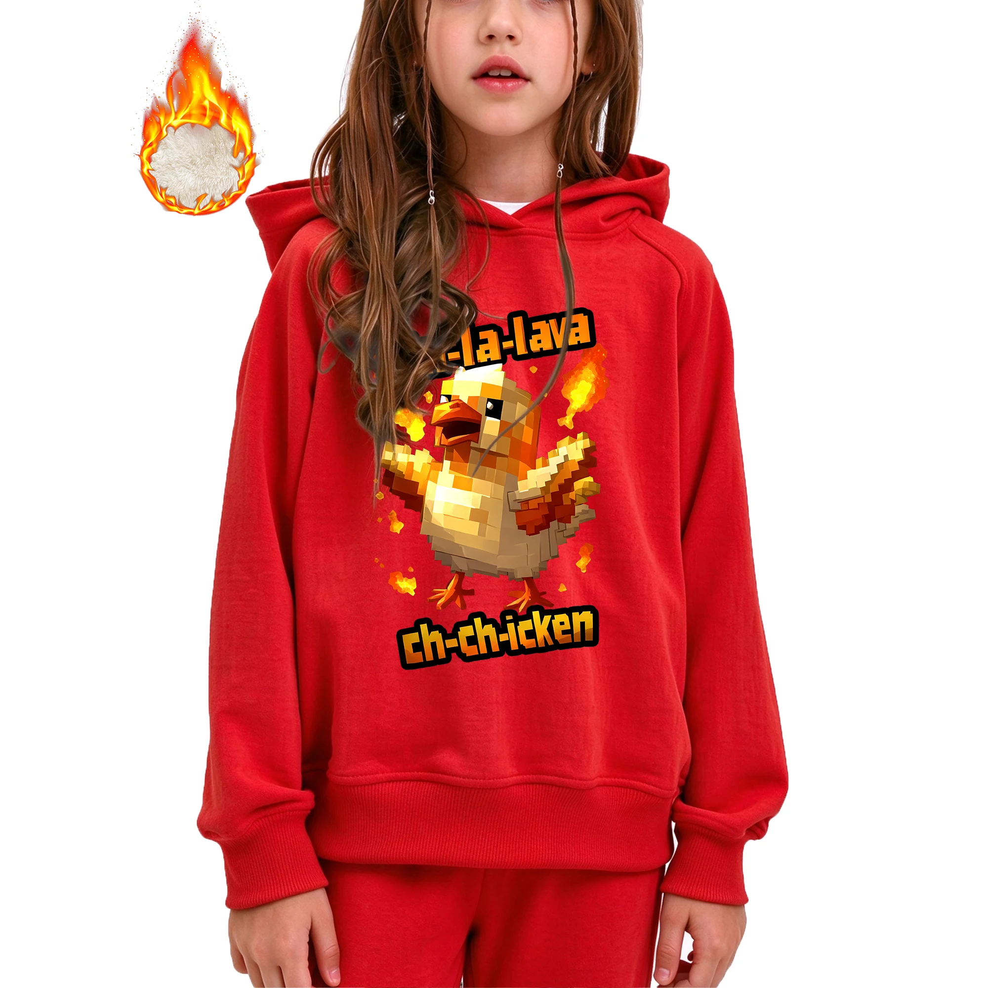 Girls Hoodie Kids Hooded Sweatshirt La La Lava Chicken Print 3-14Y Casual Warm Pullover For Girls