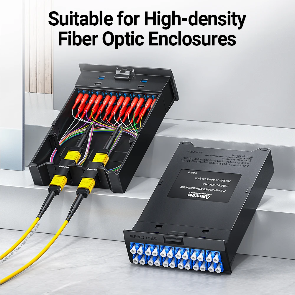 AMPCOM MPO-MPO 광섬유 트렁크 케이블, 단일 모드 광섬유 케이블, LSZH 재킷, 암-MPO UPC 심플렉스 광섬유, OS1/OS2