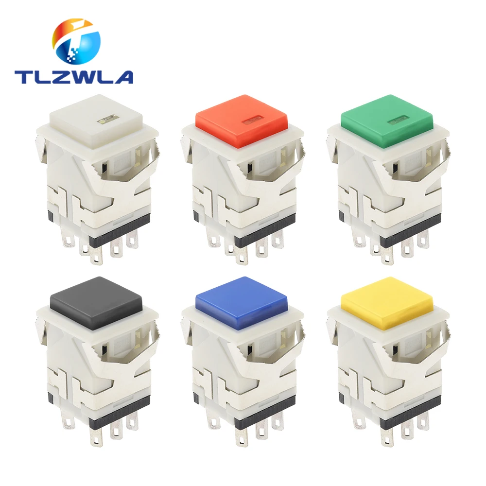 5PCS Momentary Latching KD2-21 22 23 24 Square Push Button Switch With LED Indicator 6PIN 8PIN 3A/250V 6A/125V ON-ON