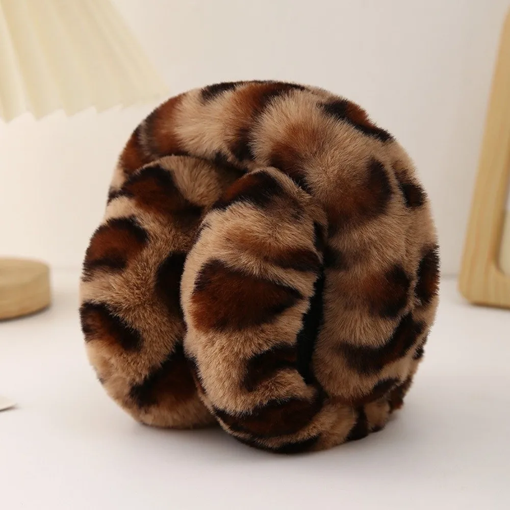 Fashion Leopard Ear Warmer Collapsible Keep Warm Ear Muffs Anti-Freeze Thickened Ear Cover for Women Girls