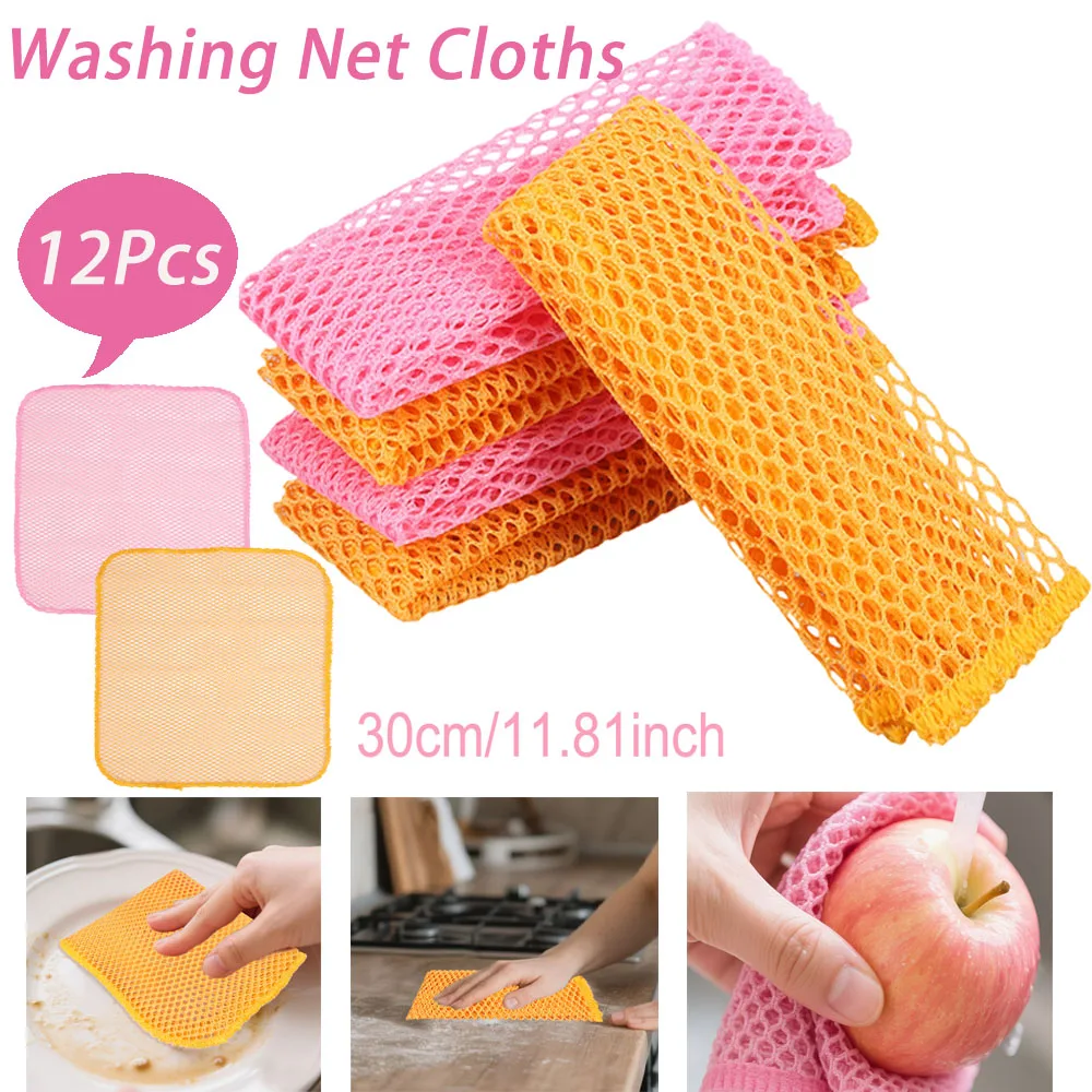 

12Pcs Innovative Dish Washing Net Cloths Quick Dry Scourer Mesh Washing Cloths Kitchen Cleaning Tool household Cleaning Cloths