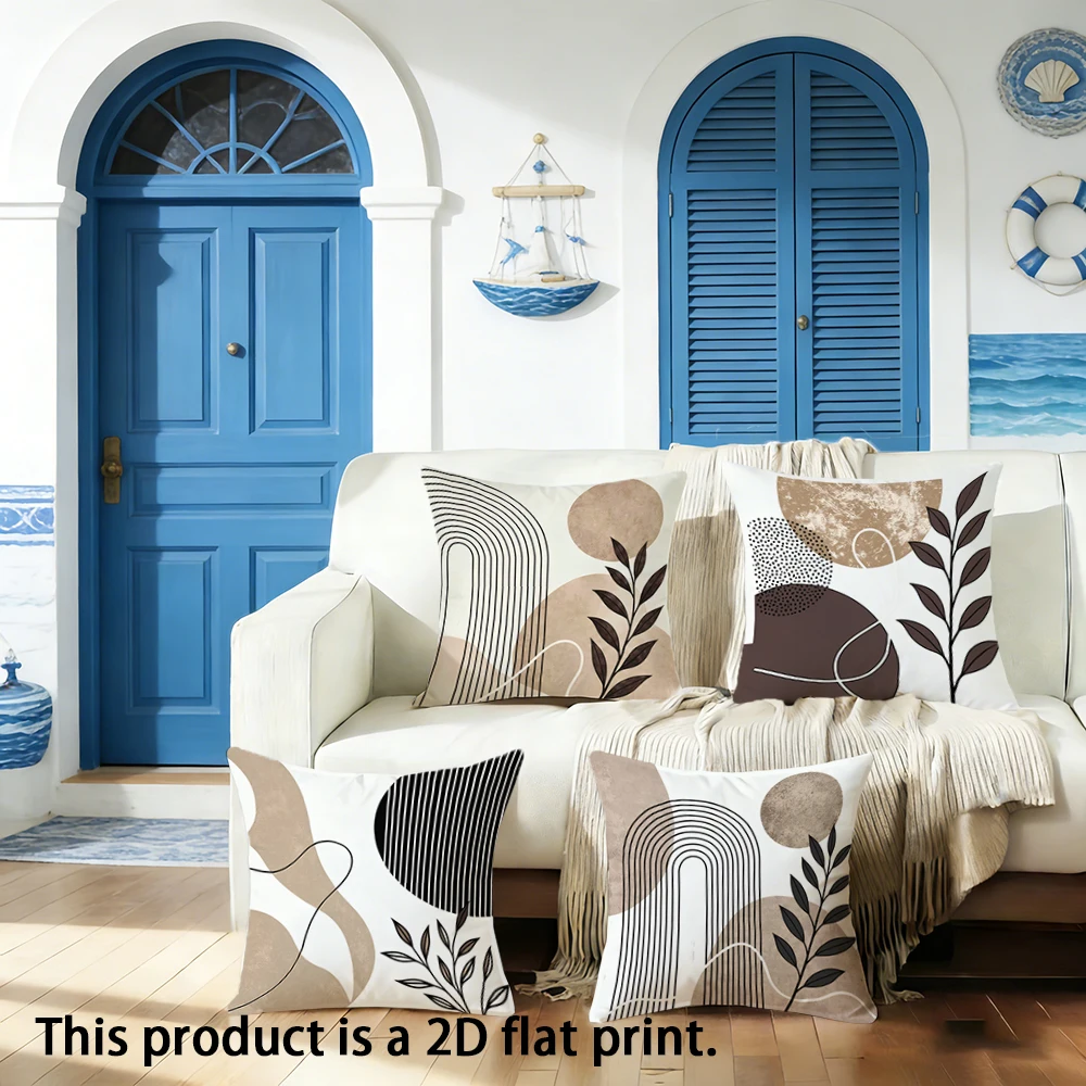 1pc  Boho Abstract Geometric Leaf Throw Pillow Covers Neutral Tone Modern Home Decor Cushion Cases