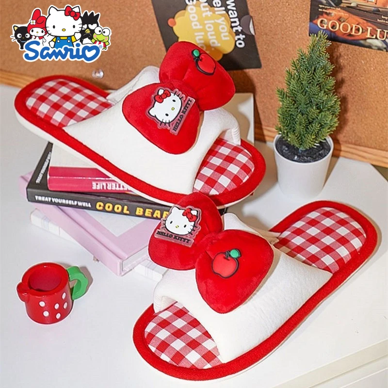 

Sanrio HelloKitty Kuromi Cotton and Linen Slippers Women's Four Seasons Internet Celebrity Casual Soft Bottom Home Shoes Gift