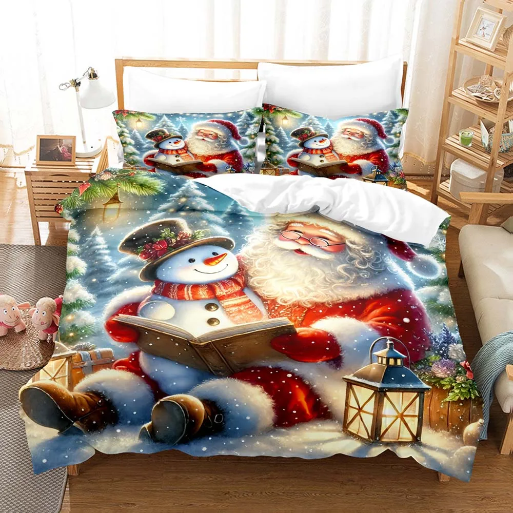 

Kawaii Santa Snowman Three Piece Bedding Set Luxury Comforter Set with Queen King Size Including household goods Anime cartoon C