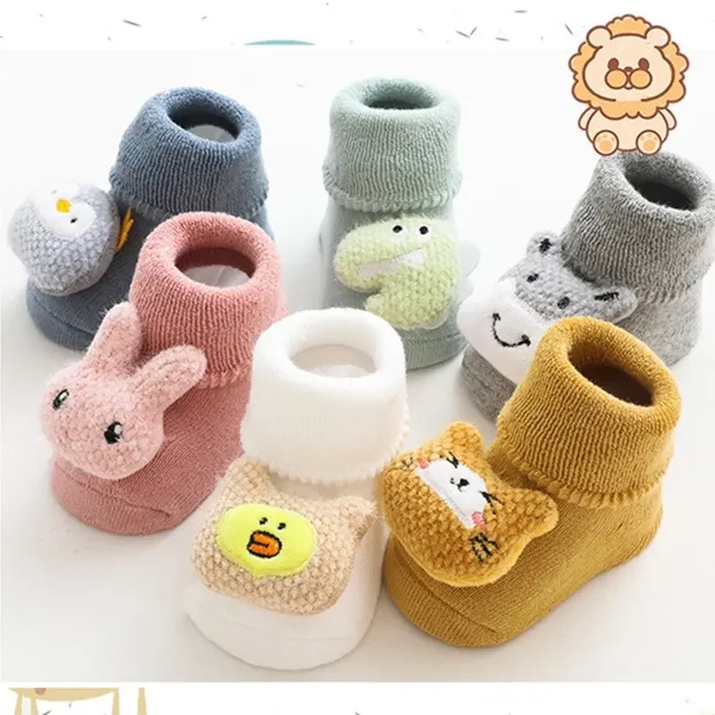 Cute Cartoon Baby Girl Boys Socks Non-Slip Soft Warm Winter Autumn Rabbit Bear Toddler Indoor Floor Socks for Kids 1-3 Years Old