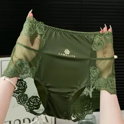 Luxury Satin High Waists Without Trace Sexy Lace Edge Women's Panties Abdominal Anti-bacterial Loose Breathable Plus Size Briefs