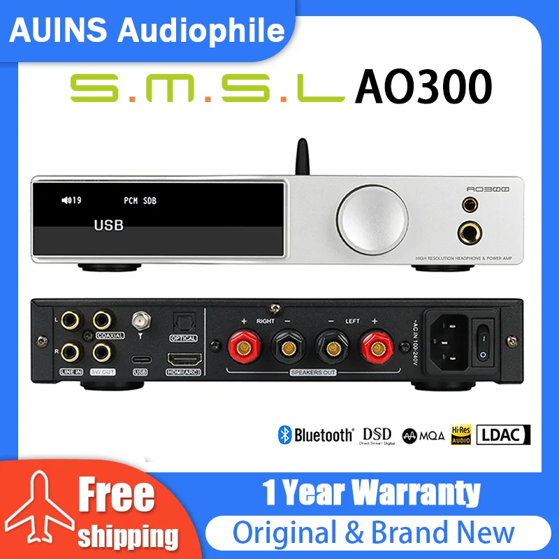 SMSL AO300 Power Amplifier & Headphone AMP & Decoder MA5332MS MQA-CD Audio DAC CS43131 DSD256 XMOS XU-316 HIFI Bluetooth