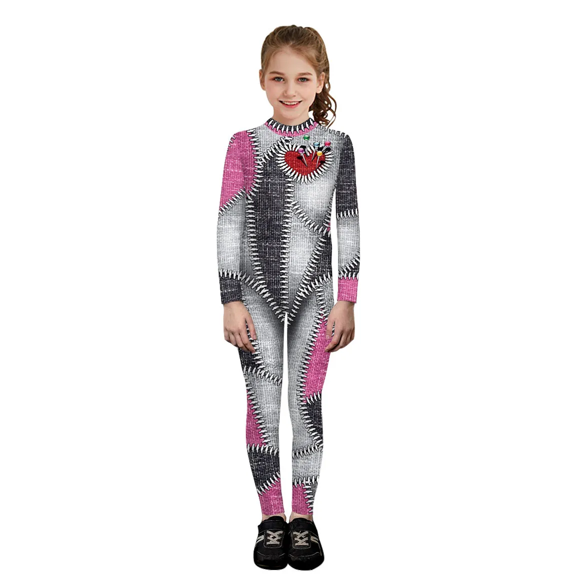 Bodysuit Halloween Boneca de Pano para Adultos e Crianças, Traje Cosplay, Macacão Punk 3D Patch Print, Ternos Zentai, Roupa de Festa, Pano