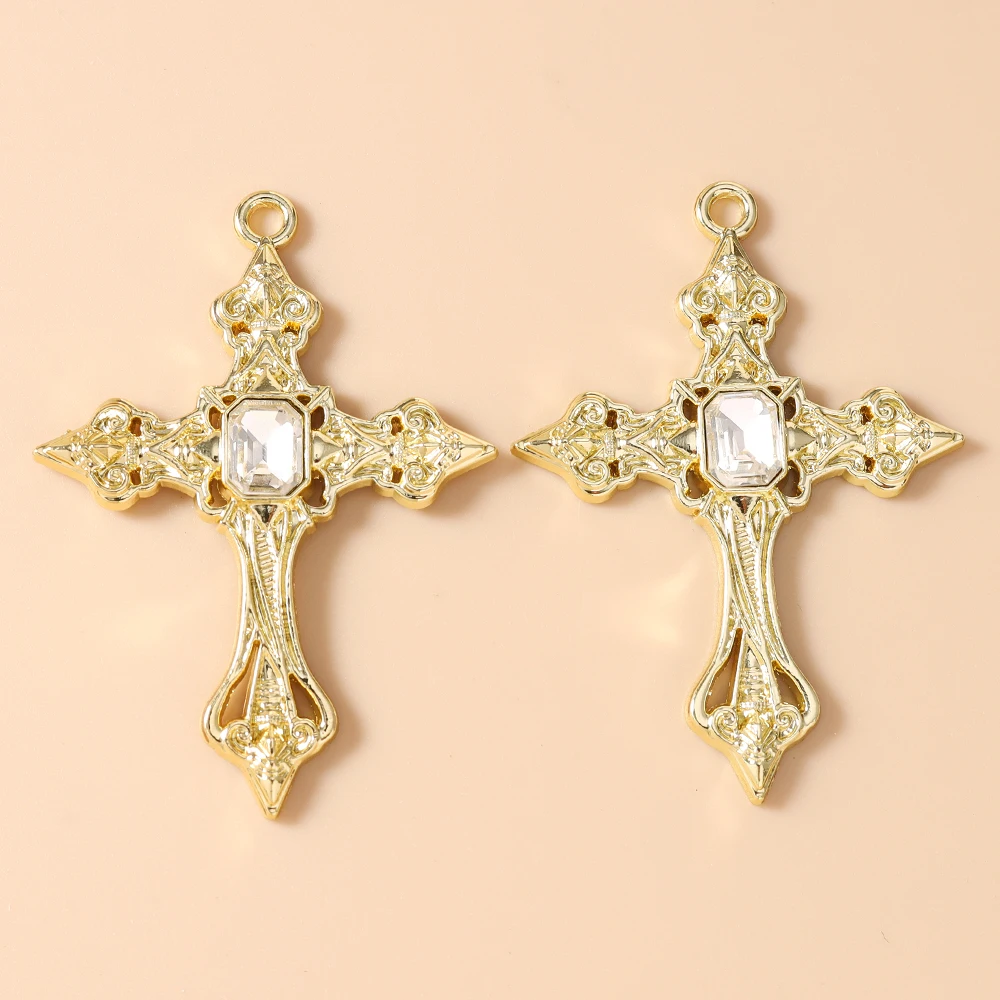 Leslie 5 Stück 54*39mm Prachtvolle Gothic Hip Hop Kristall-Kreuz-Anhänger für Halsketten, Armbänder, Schmuckherstellung, DIY-Basteln – Detail 12