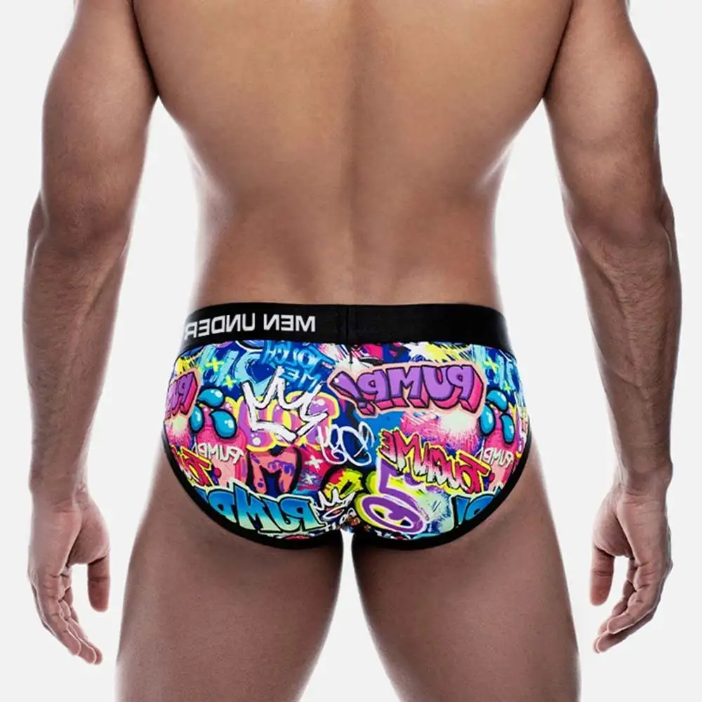 Men Underwear Underpants Low Waist Butt Lift Men\'s Panties Sexy Gay Mens Briefs Funny Graffiti Male Bikini Briefs