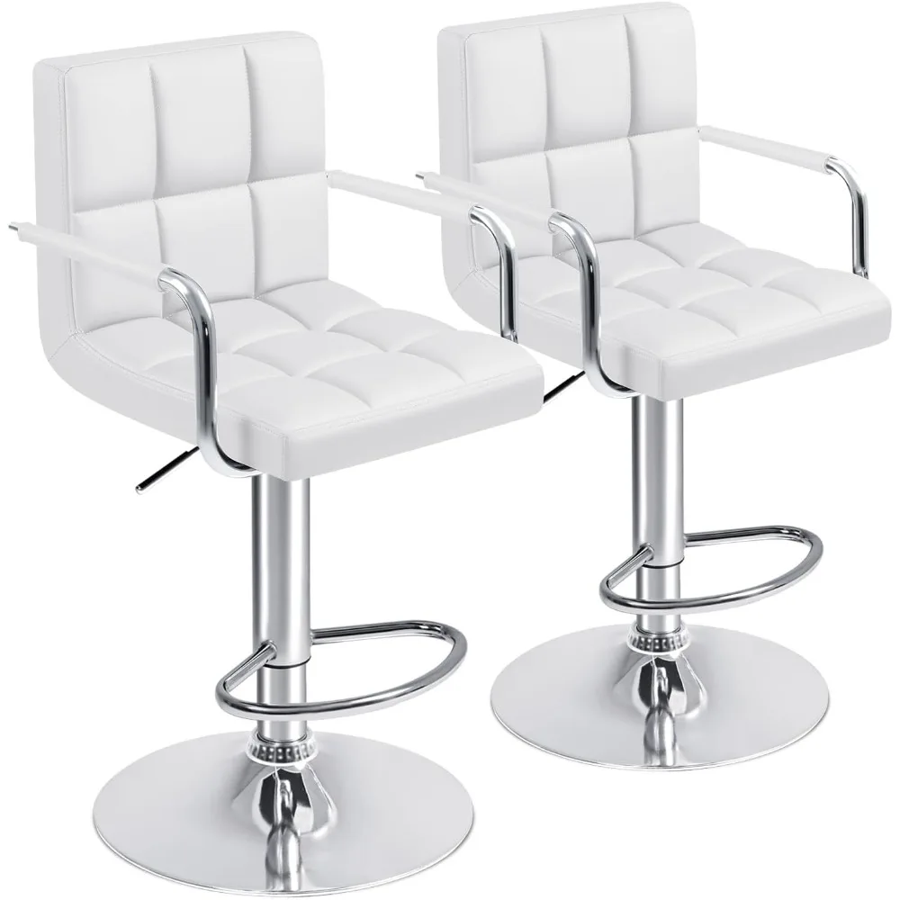 

Bar Stools with Armrest Modern PU Leather Swivel Adjustable Hydraulic Bar Stool X-Large Base and Seat Square