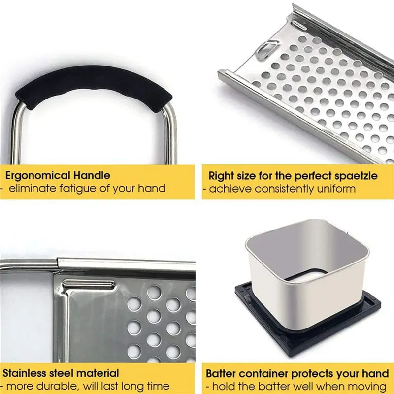 BHTS-3X Stainless Steel Spaetzle Maker With Comfort Rubber Grip Handle For Dumpling Noodle