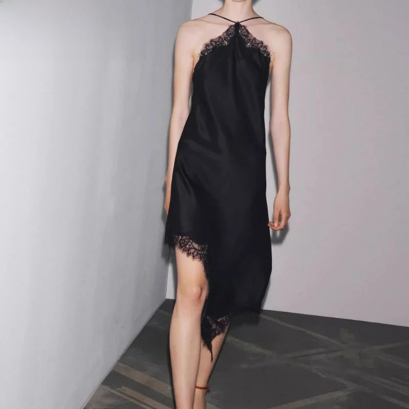 Silk Satin Feel Lace Trim Dr ZW Series Casual Sle H Version for Ladies Summer Collection 2025 New Arrival