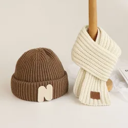 Gorros de lana gruesa a prueba de viento para niños y niñas, bufanda cálida de 2 piezas, Otoño e Invierno