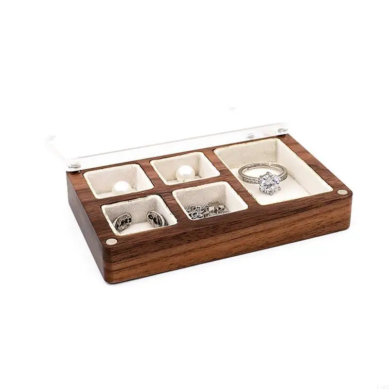 Muilt-slot Jewelry Box with Plush Cloth for Women Rustic Walnut Necklace Holder Display for Case Ho