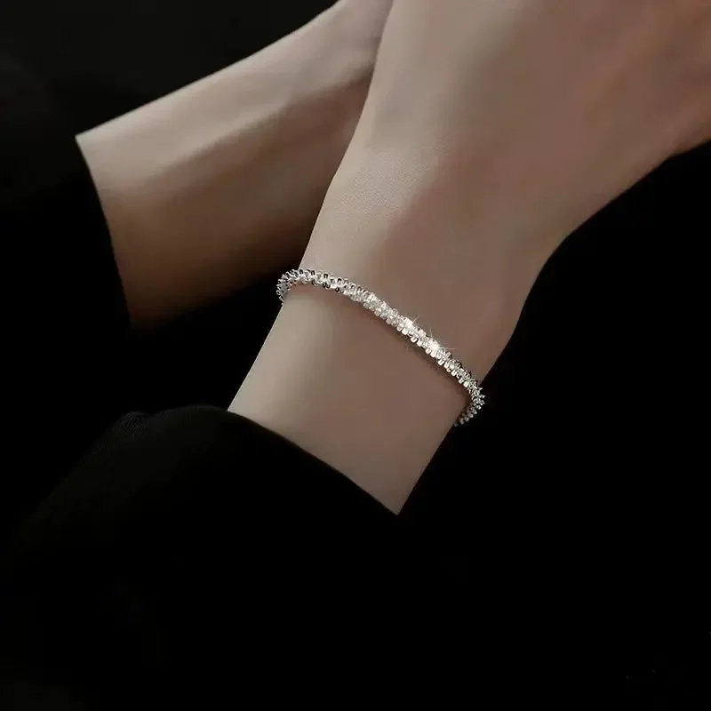 Hot y2k style 925 Sterling Silver unique shine Chain Bracelets for Women fashion Street Versatile jewelry Wedding Party Gifts view 4