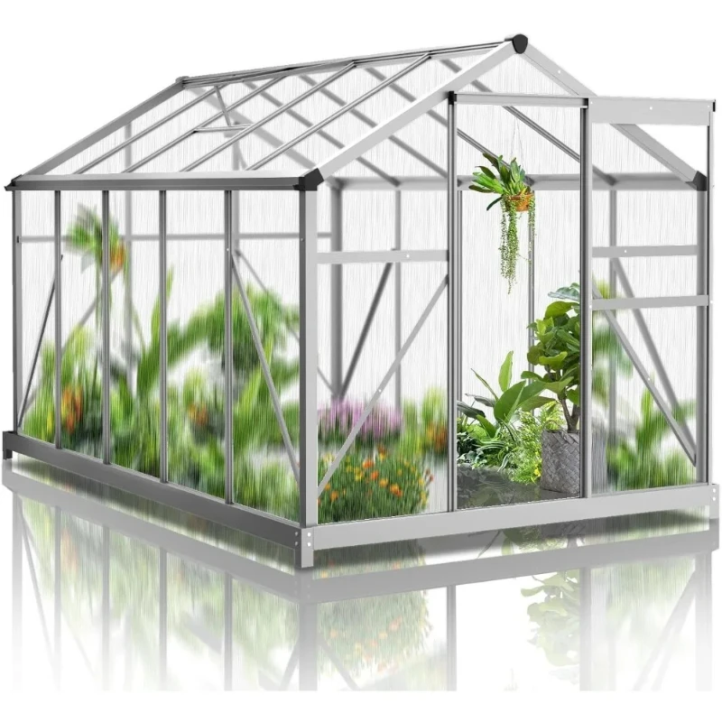 6x10-foot Outdoor Greenhouse, Large Walk-in Polycarbonate Greenhouse with 5 Roof Vents