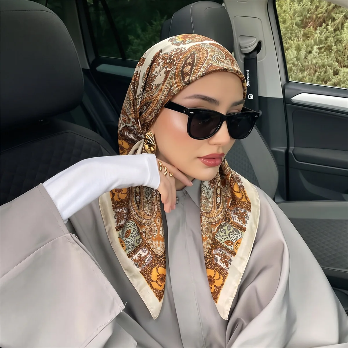 Instant Hijab With Elastic Band Women Satin Paisley Print Turban Scarf Fashion Headscarf Muslim Head Wrap Daily Travel Beach