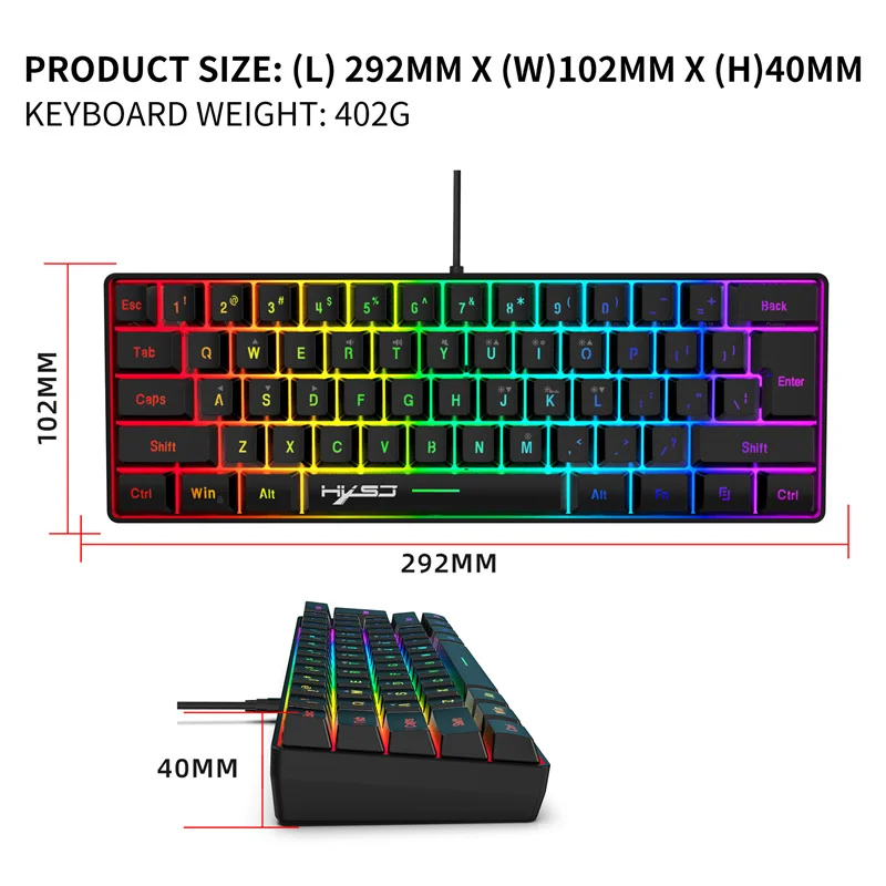 Imagem -02 - Teclado Gamer Portátil Compacto Rgb com Fio Pequeno Ergonômico Preto Branco Laptop 60 61 Chaves Lv700 Novo Computador pc 2024