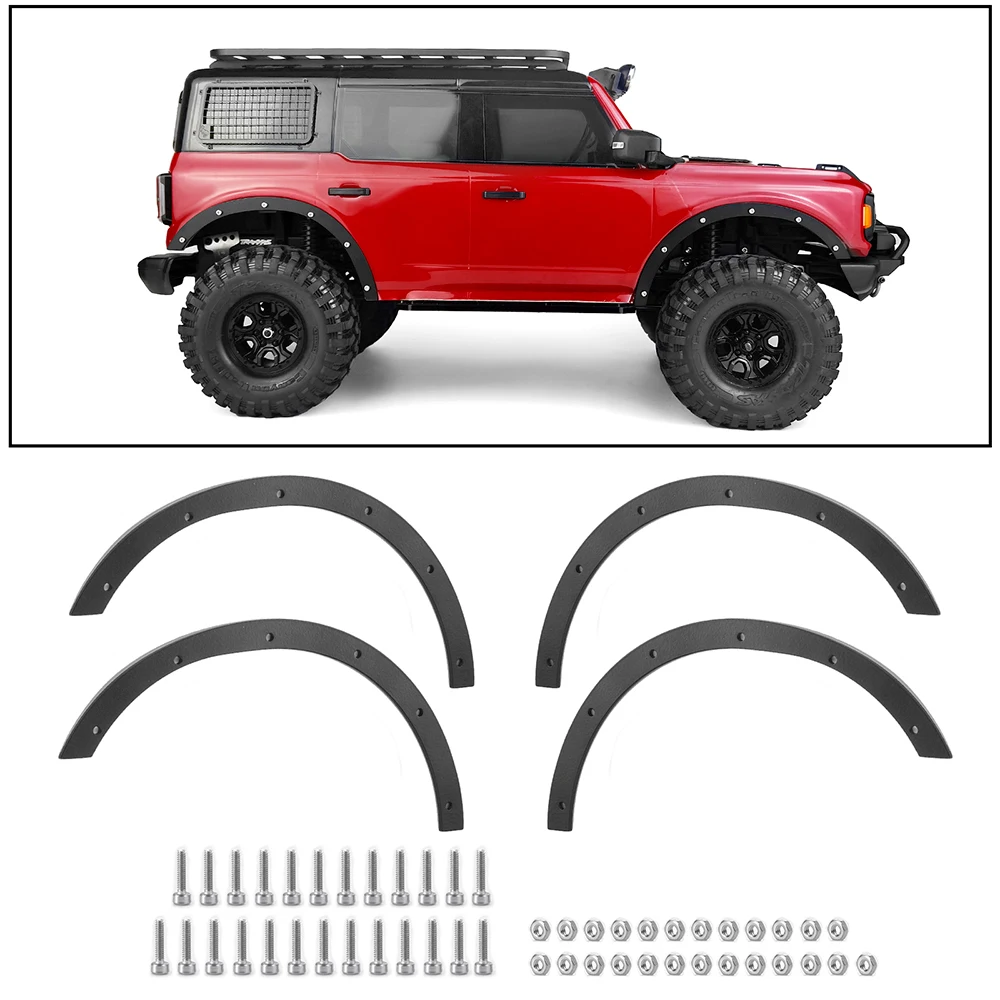 YEAHRUN Metal Wheel Eyebrows Fender Flares & Rearview Mirror Lens for 1/10 RC Crawler Car TRX4 Bronco Upgrade Parts