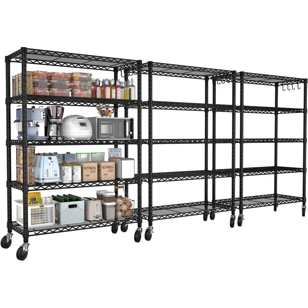 

74 5-Tier 1250lbs Capacity Adjustable Steel Wire Shelving with Wheels for Kitchen, Garage, and Storage