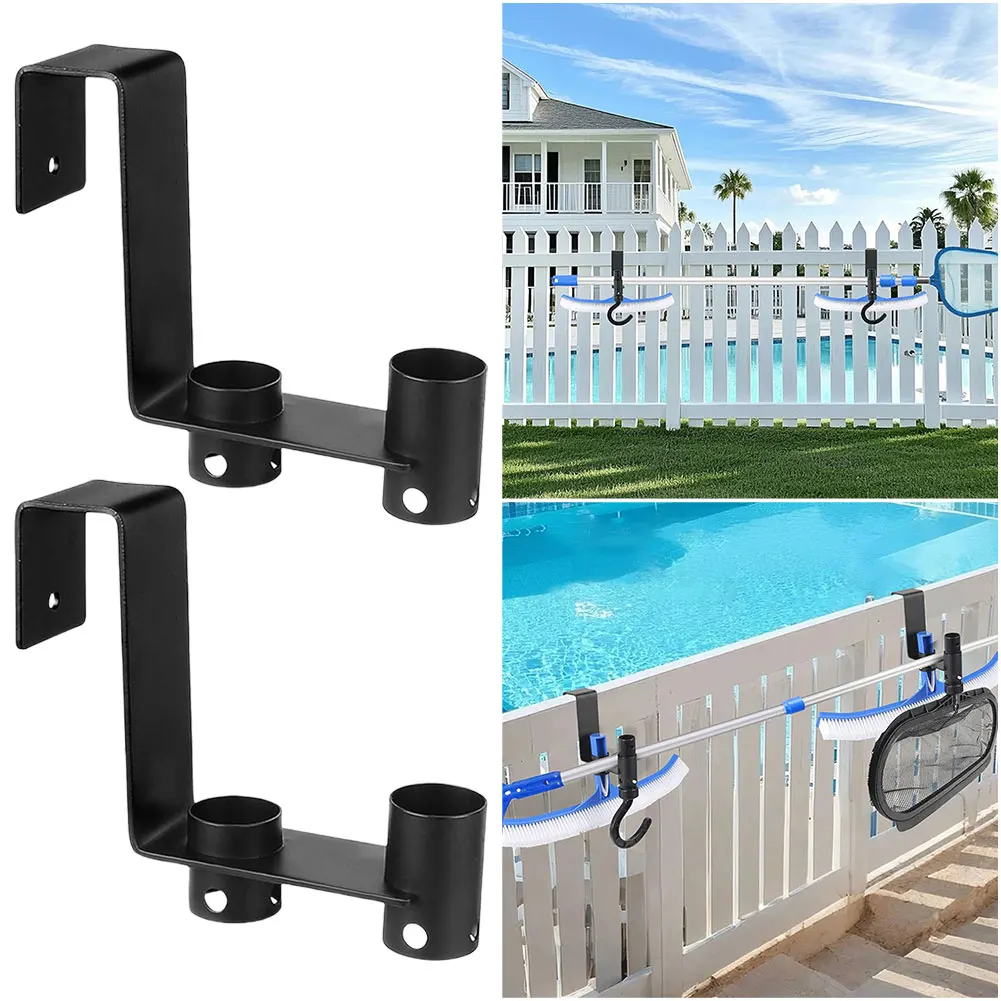 

2 Pcs Pool Fence Hooks Pool Tool Organizer for Pool Pole Brush Leaf Skimmer Net Vacuum Head