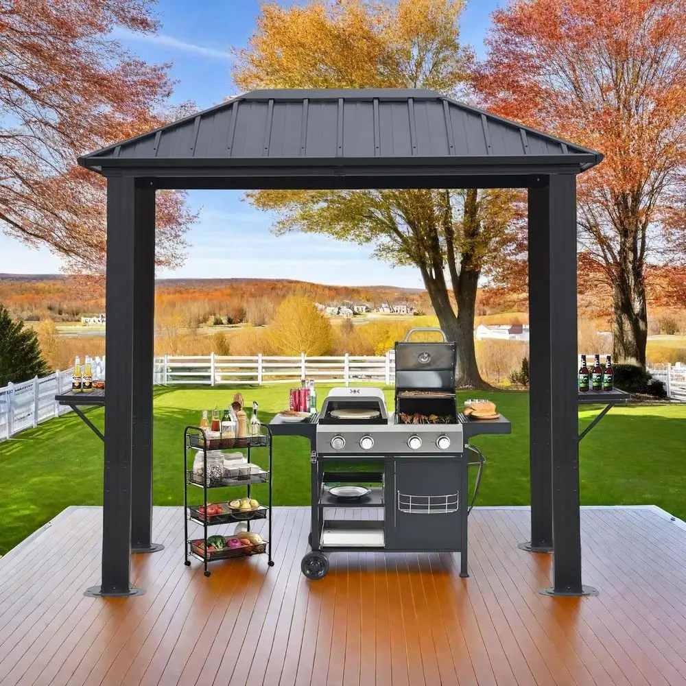 Single Roof Outdoor BBQ Gazebo with Galvanized Steel Frame, Perfect for Patio and Backyard