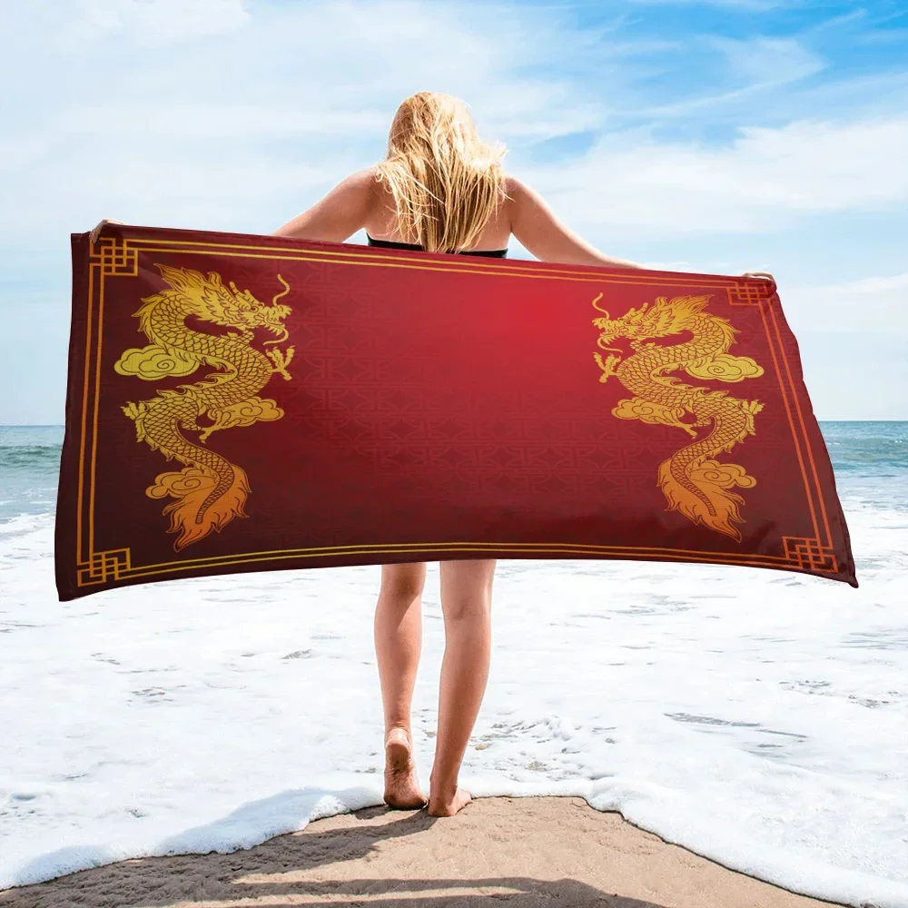 Dragon Red China Beach Towel Absorbent Bath Towel Bathroom Sauna Soft Beach Yoga Quick-drying Face Towel Home Essentials Adults