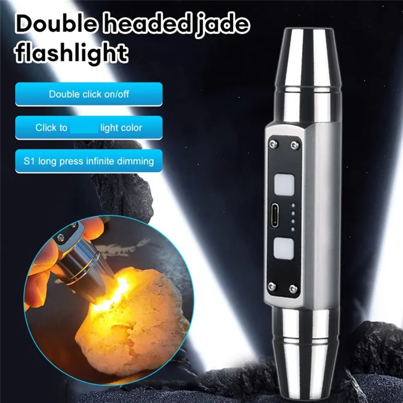

MAKE-Двухголовочный нефритовый фонарик, 6, источник света, USB, прямая зарядка, идентификация ювелирных изделий, нефритовая люминесцентная лампа, черная, легко