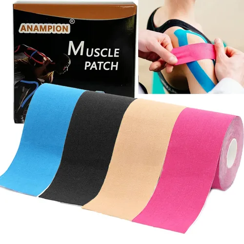 Cinta de kinesiología deportiva, vendajes autoadhesivos deportivos, rodillera elástica atlética, alivio del dolor muscular, cinta de rodilla, Fitness, 5m, 4 rollos