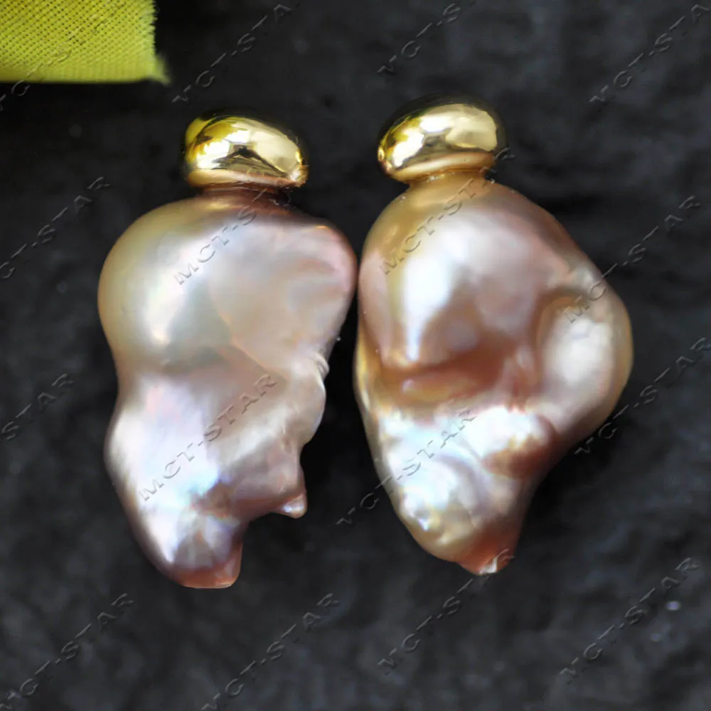 

MTC·STAR 24mm Pink Lavender Baroque Reborn Keshi Pearl Stud Earring Golden Beans (Z14078)