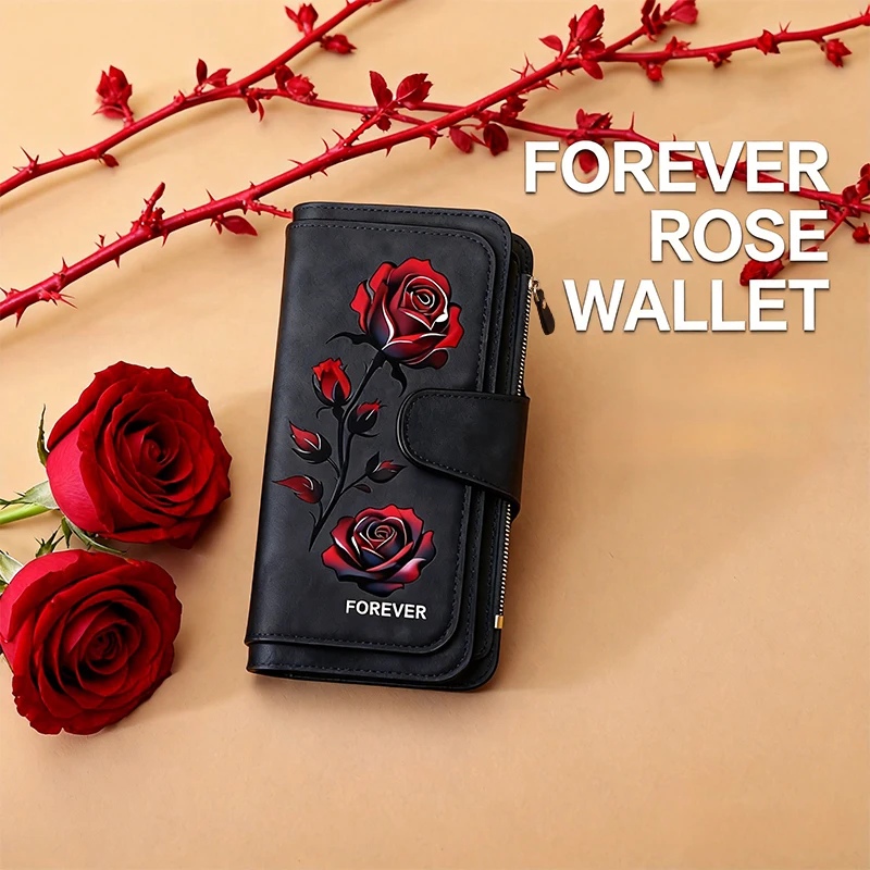 

Женский длинный кошелек Red Rose с несколькими отделениями для карт, карманом для монет и чехлом для мобильного телефона. Идеальный подарок для женщин.