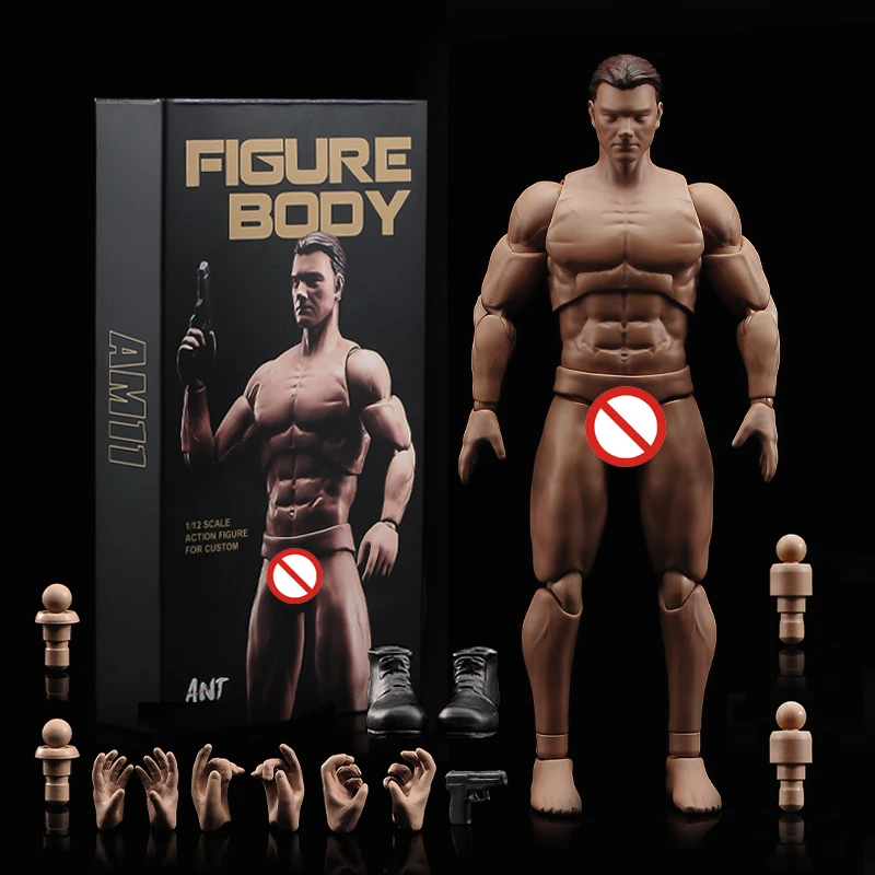 

ANT AM116 1/12 Flexible Muscular Super Strong Seamless Body and Head Gun Accessory Suntan Skin Fit 6" Male Action Figure Doll