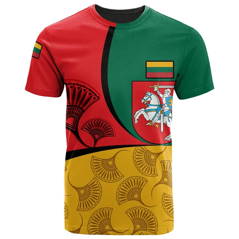 Lithuania Flag 3D Print T Shirt Men Lithuanian National Emblem Pattern Short Sleeve Tracksuits Outwear Street Tees Male Clothes