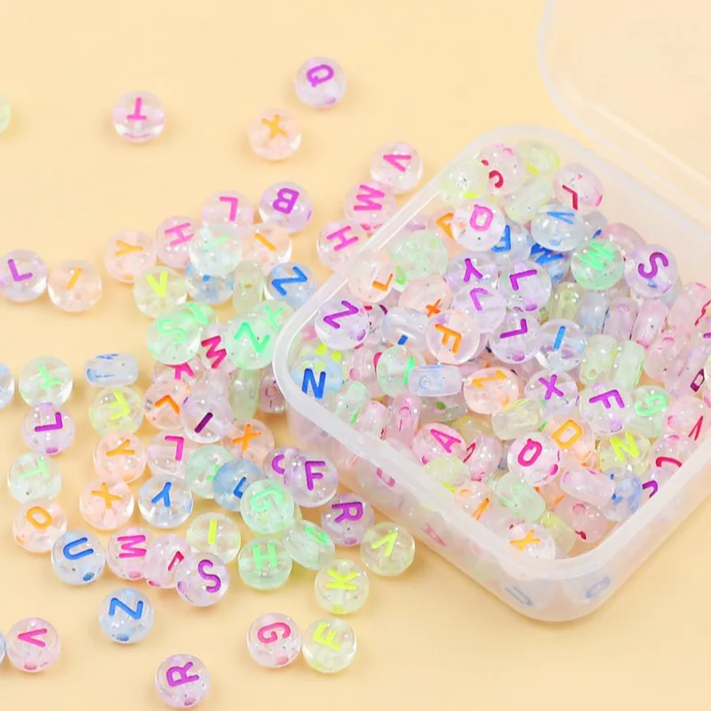 200pcs A Box Acrylic ABC Letters Beads 7x4mm Golden Color Mixedcolor Spacer Loose Beads For Jewelry Making Bracelets Earing DIY