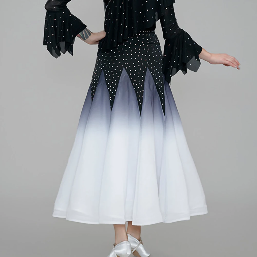 Gonna valzer Ballo da sala Abito da valzer con strass Abito da pratica di danza da sala rosso flamenco bianco sfumato di alta qualità