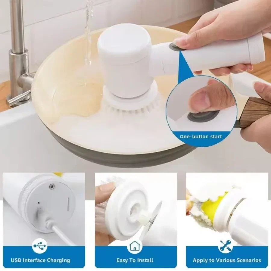 New Electric Spin Scrubber,Bathroom Cleaning Brush Power Scrubber with 5 Replaceable Brush Heads, 5 in 1 Electric Cleaning Brush