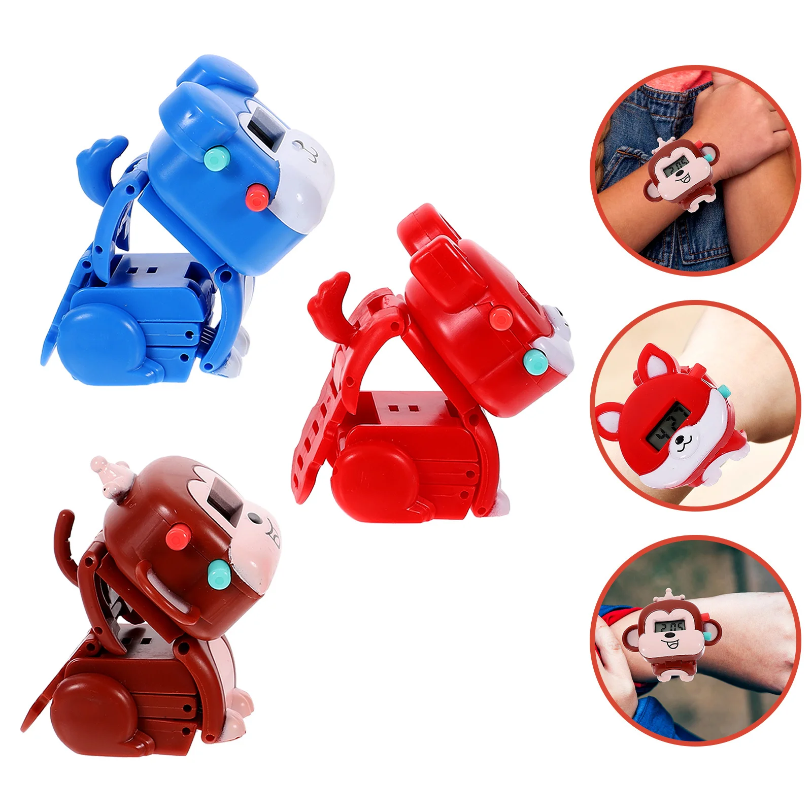 3Pcs Pet Shaped Electronic Watch Deformable Design Lightweight Wristwatch Gift for Pet Design Watch