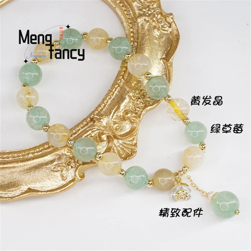 Natural Simple Green Strawberry Crystal Bracelet Female Small Fresh Mori Girl Department Yellow Hand Exquisite Fashion Jewelry