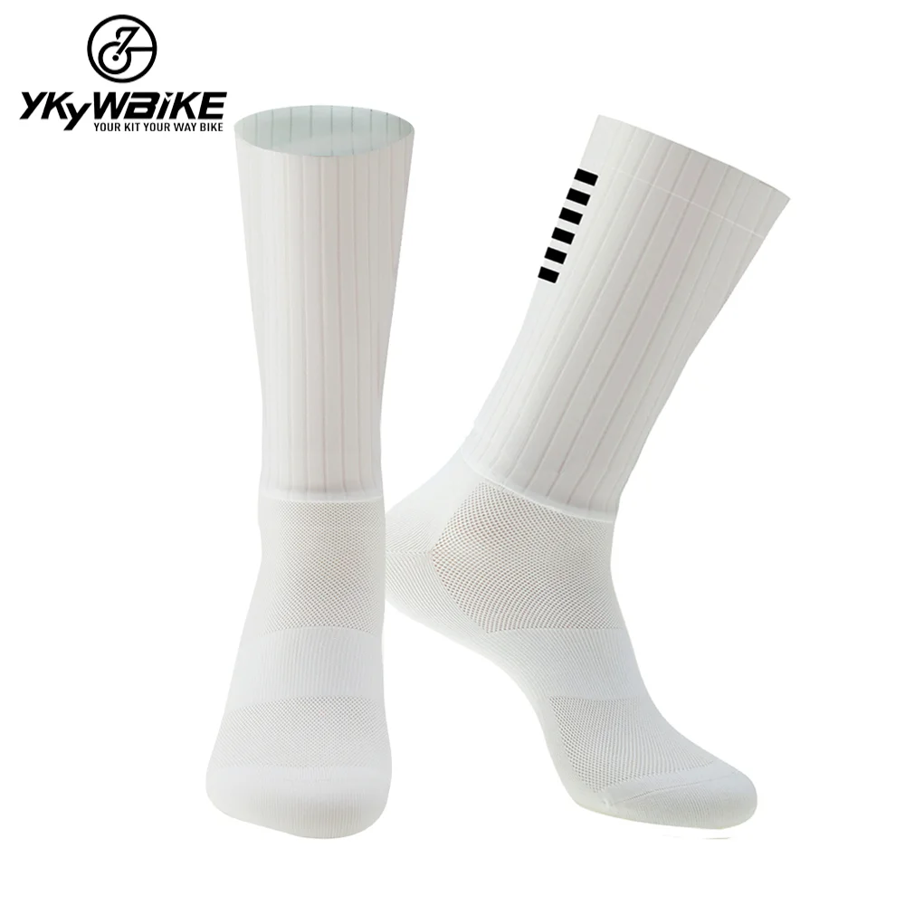 YKYWBIKE Anti Slip Silicone Aero Socks Whiteline Cycling Socks Men Bicycle Sport Running Bike Socks