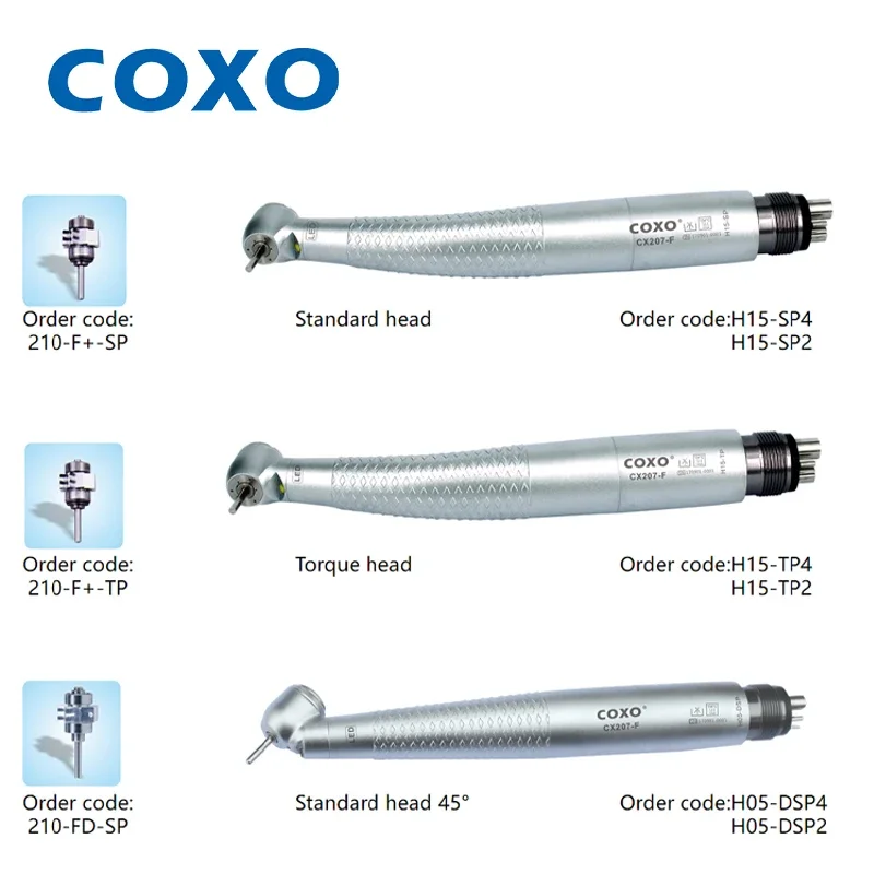 

Dental COXO CX207-F High-speed air turbine handpiece Balanced Impeller 3 way spray 3 air Imported Bearing Better Handfeeling