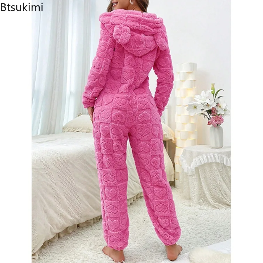Winter Hooded Top&pants Warm Fleece Winter Sleepwear Women Cute Jacquard 2PCS Outwear Thicken Sleepwear Pyjamas Femme Loungewear