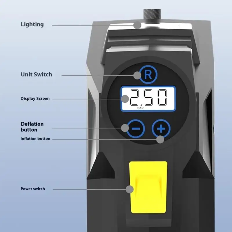 Compressor ar para carro, fácil transportar, display digital, luz led, inflador pneus, inflação rápida, bombas pneus
