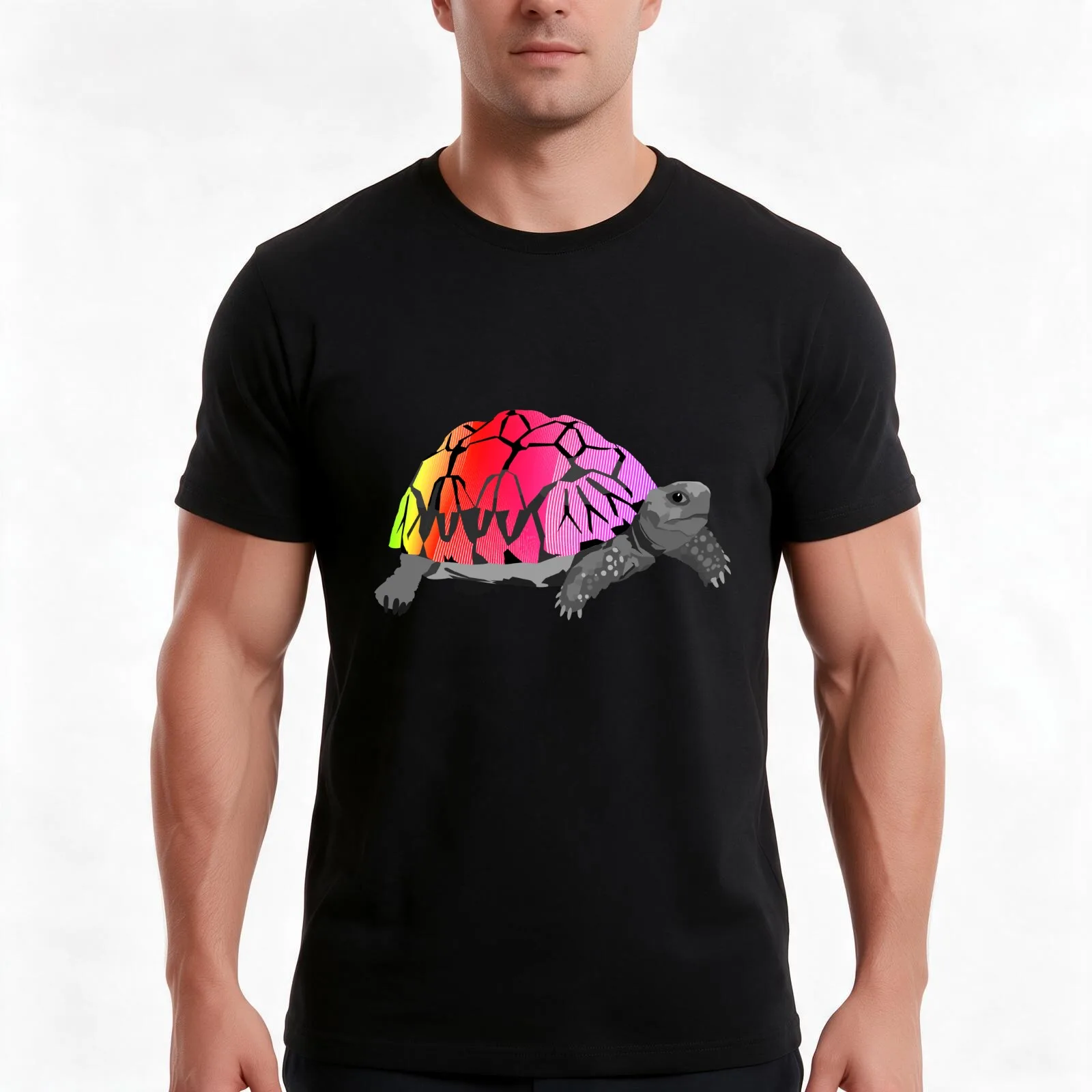 Colorful Tortoise T-Shirt, Summer Casual Cotton Tee, Oversized Streetwear Tops, Vintage Graphic Print, Loose Fit Short Sleeve