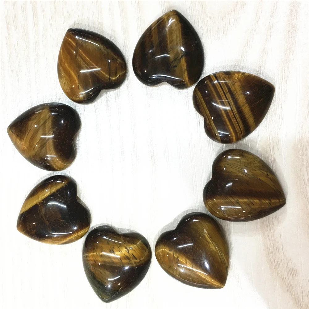 

2020 Hot New High Quality 25mm Natural Stone Heart Shape Cab Cabochons Tiger Eye Beads for DIY Jewelry Making 12pcs Dropshipping