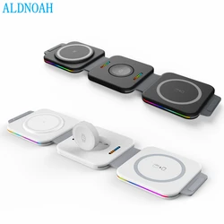 15W 3 in 1 Foldable Magnetic Wireless Charger Pad for iPhone 13 11 12 X Max  Fast Wireless Charger for Apple Watch 7 6 AirPods