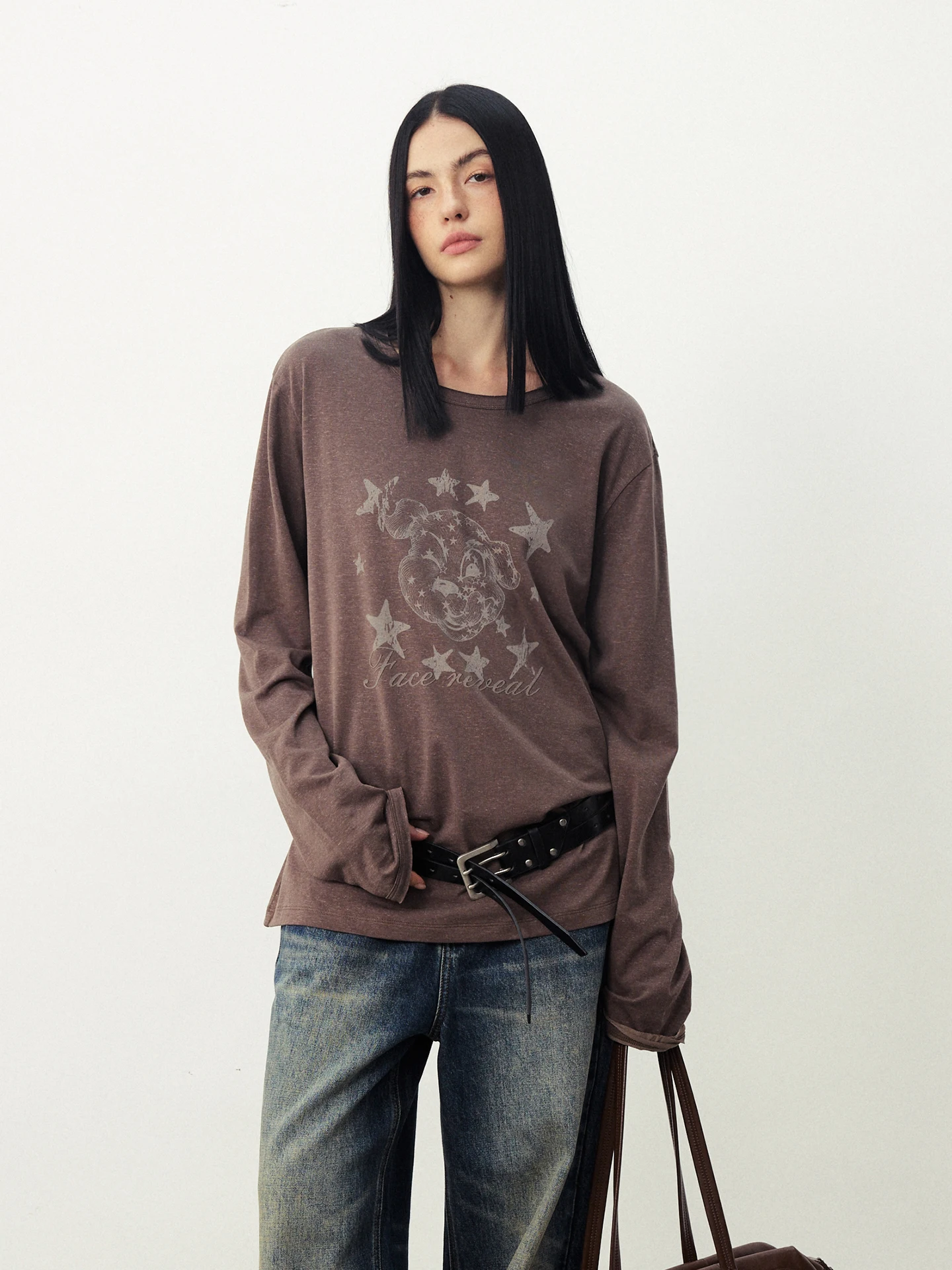 D IDDIMODA Linen Blend Distressed Fun Print round Neck Dropped Shoulder Long Sleeve T-shirt Top Women 2026 New Style Casual L...