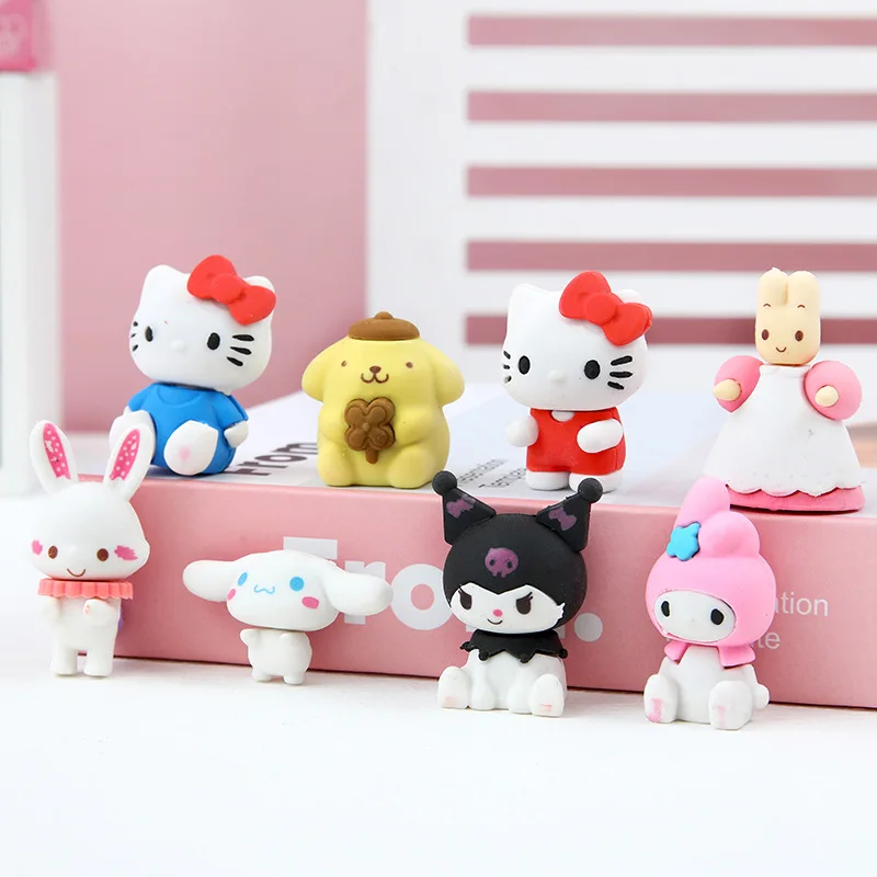 4/8/64Pcs Sanrio Hello Kitty Pencil Eraser Kuromi Cinnamoroll Melody Student Stationery Eraser Cartoon Anime Figure Toys Gift