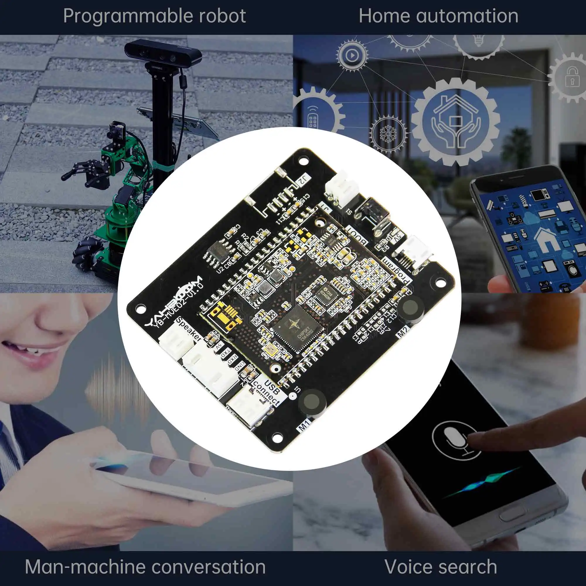 Voice Recognition Control Module Intelligent Sound Board Type-C Interface with Speaker for ROS ROS2 Robot Car DIY Kit