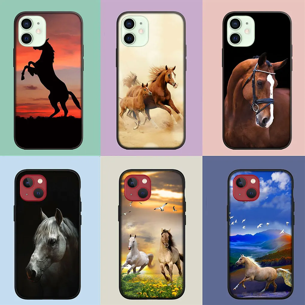 Wild Horse Phone Cover Case for iPhone 14 13 12 Mini 11 Pro XS Max X XR 6 7 8 6S Plus + SE Soft Casing